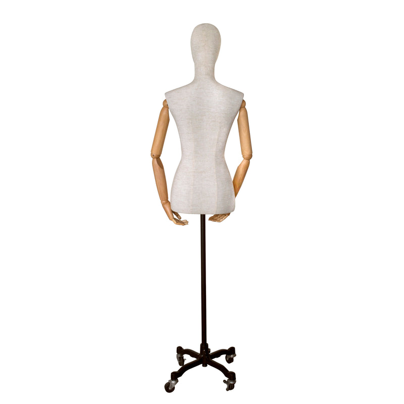 FFG02 Female White Linen Fabric Torso with Head & Arms