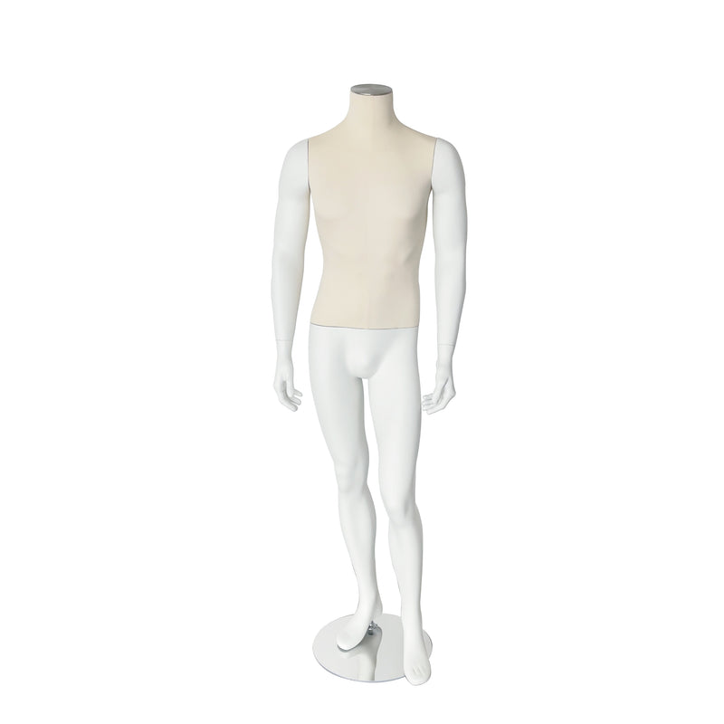 M22 Male White Linen Matt White Fiberglass Headless Mannequin
