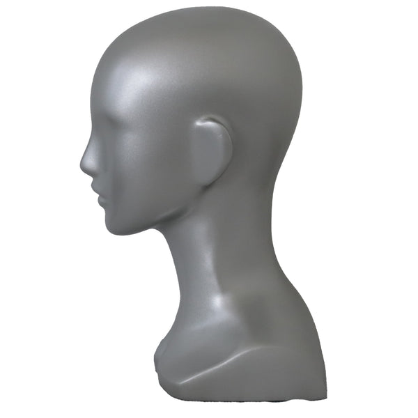 FHB02 Female Head Bust Mannequin in Matt Silver