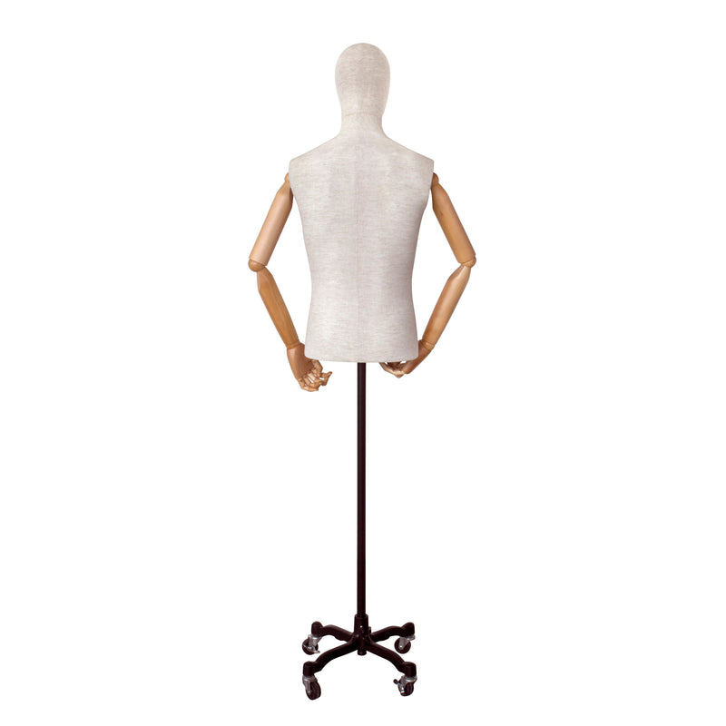 MFM01 Male White Linen Fabric Torso with Head & Arms
