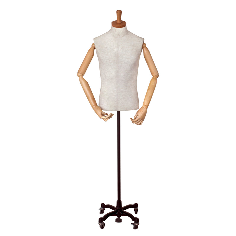 MFM01 Male White Linen Fabric Torso with Wooden Cap & Arms