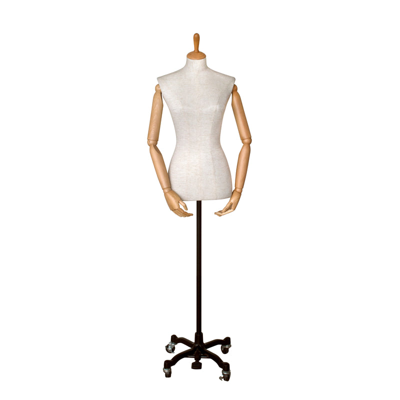 FFG02 Female White Linen Fabric Torso with Wooden Cap & Arms